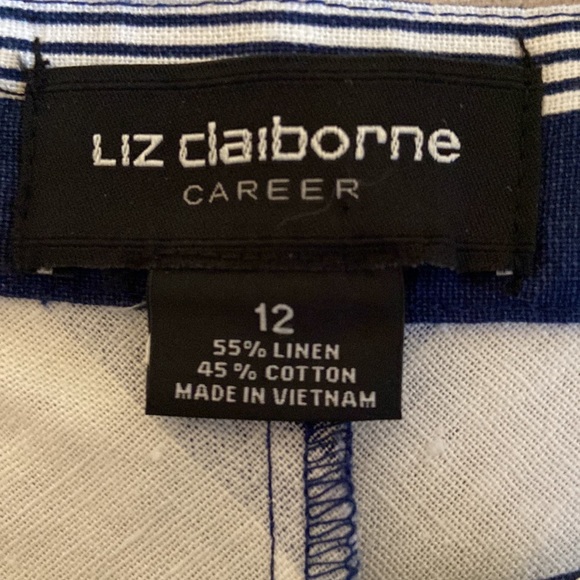 NWT New Liz Claiborne Career Linen Cotton Navy Blue Stripe A-line Skirt Size 12 - Picture 7 of 8
